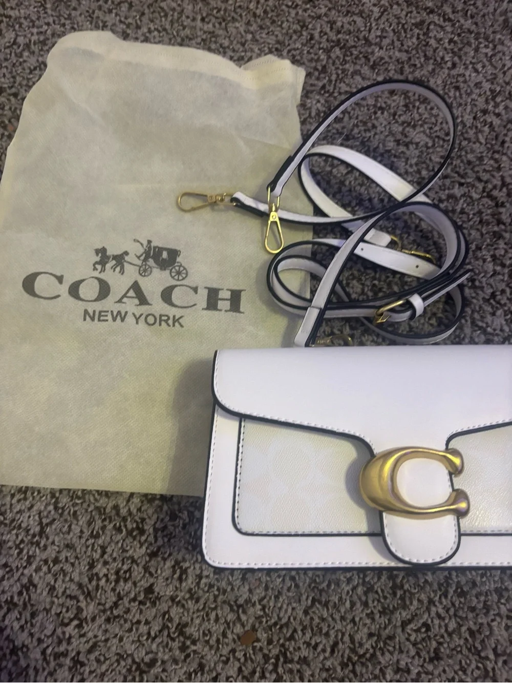 Coach White Leather Crossbody with Gold-Tone 'C' Clasp